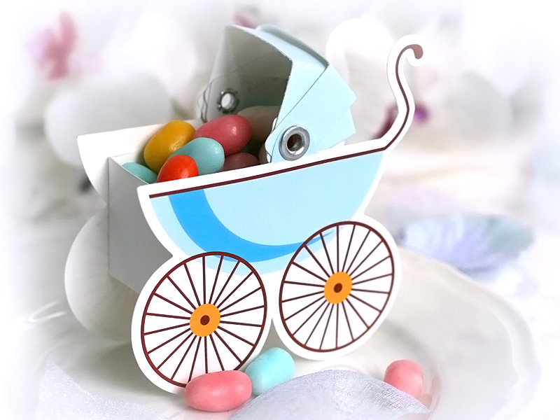 Gastgeschenkbox Kinderwagen Blau