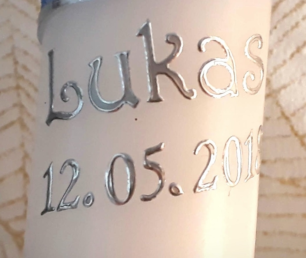 Taufkerzenpersonalisierung Silber 1 Vorname plus Datum