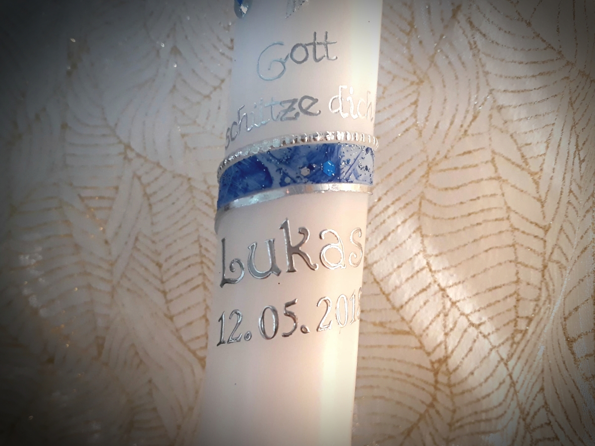 Taufkerzenpersonalisierung Silber zwei Zeilen Name + Datum